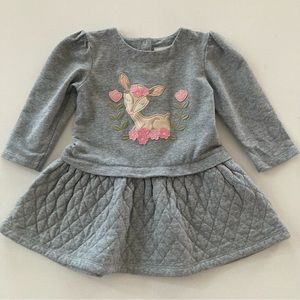 Rabbit Moon Baby Girl 24 Months Gray Deer Quilted Dress